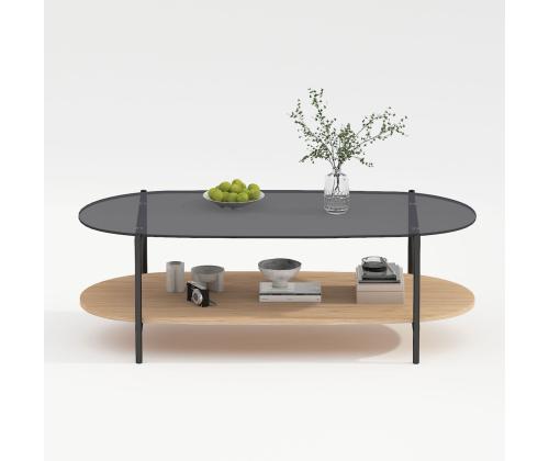 Diivanilaud CINDY 120x55xH40cm, hall klaas/melamiin tamm