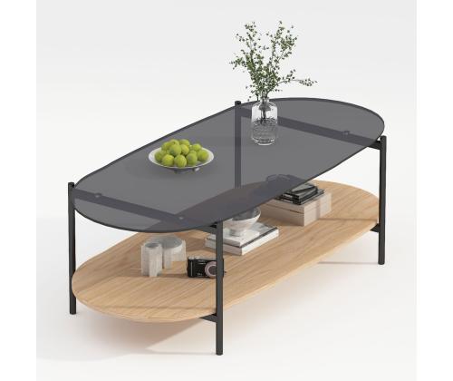 Diivanilaud CINDY 120x55xH40cm, hall klaas/melamiin tamm