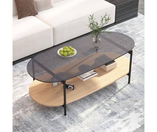 Diivanilaud CINDY 120x55xH40cm, hall klaas/melamiin tamm