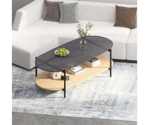 Diivanilaud CINDY 120x55xH40cm, hall klaas/melamiin tamm