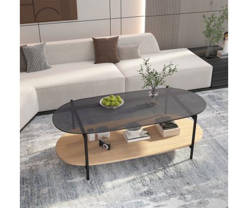 Diivanilaud CINDY 120x55xH40cm, hall klaas/melamiin tamm