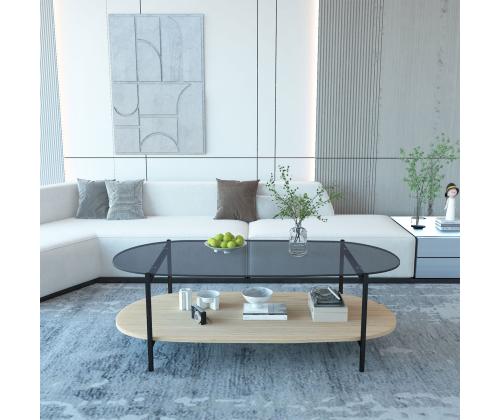 Diivanilaud CINDY 120x55xH40cm, hall klaas/melamiin tamm