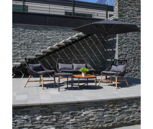 Aiamööblikomplekt HELSINKI diivan, 2 tooli ja 2 lauda, must