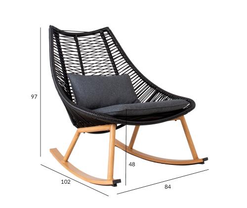 Kiiktool HELSINKI must 84x102xH97cm, alumiiniumraam, plastikust nöörpunutis
