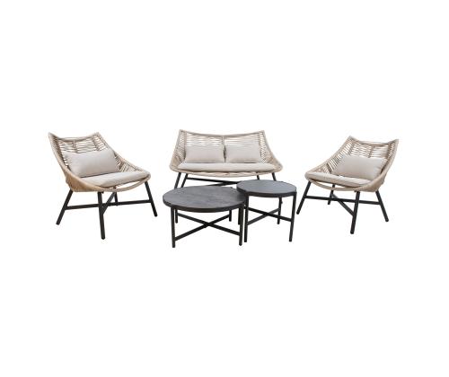 Aiamööblikomplekt HELSINKI diivan, 2 tooli ja 2 lauda, beeþ