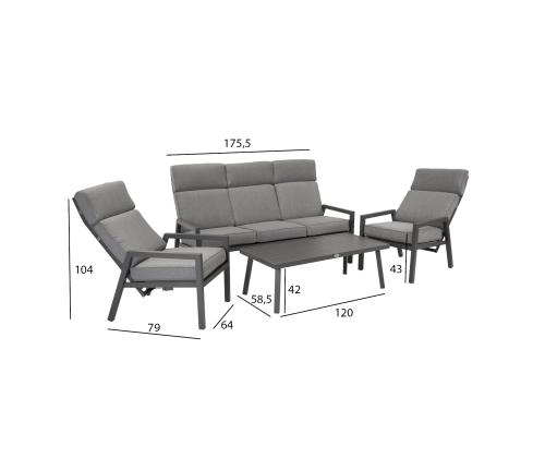 Aiamööblikomplekt CASPER laud, diivan ja 2 tooli