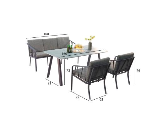 Aiamööblikomplekt KAHLA laud, diivan ja 2 tooli