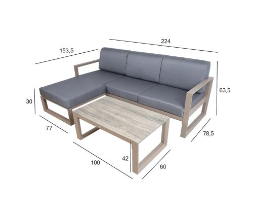 Aiamööblikomplekt POSTA nurgadiivan ja laud, beeþ