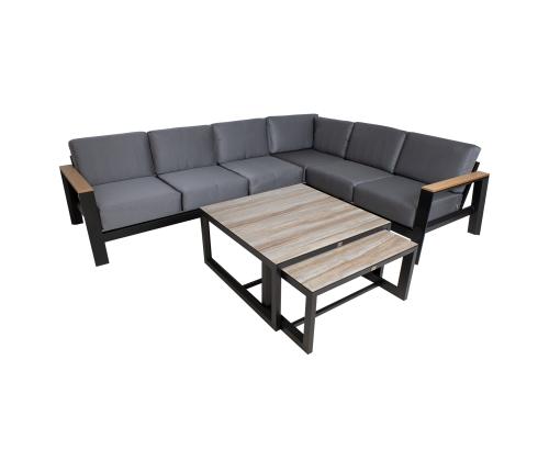 Aiamööblikomplekt FELINO nurgadiivan ja 2 lauda, must