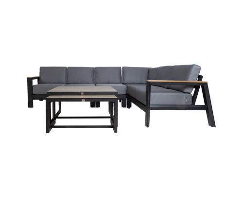 Aiamööblikomplekt FELINO nurgadiivan ja 2 lauda, must