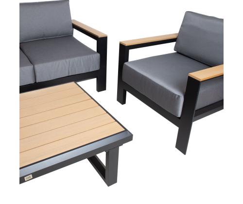Aiamööblikomplekt FELINO laud, diivan ja 2 tugitooli, must