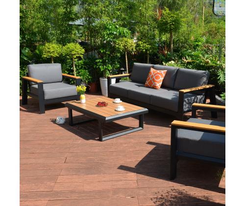 Aiamööblikomplekt FELINO laud, diivan ja 2 tugitooli, must