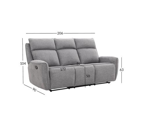 Diivan MAREN 3-kohaline manuaalne recliner 206x90xH104cm, hall
