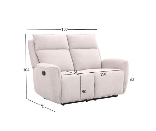 Diivan MAREN 2-kohaline manuaalne recliner 150x90xH104cm, beež