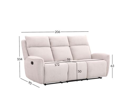 Diivan MAREN 3-kohaline manuaalne recliner 206x90xH104cm, beež