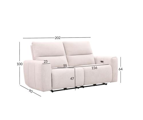 Diivan MATIAS 3-kohaline elektriline recliner 202x90xH100cm, helebeež