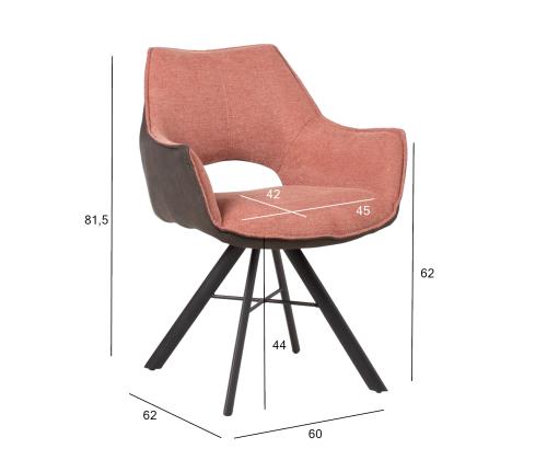 Tool EDDY 60x62xH81,5cm, lõheroosa/tumehall, pöörlev