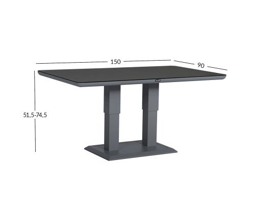 Laud TOMSON 150x90xH52-75cm, tumehall klaasplaadiga