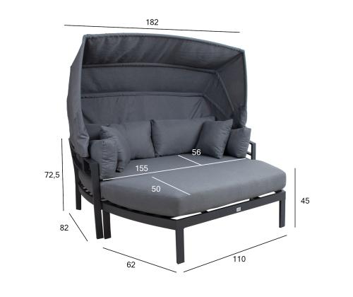 Diivan TOMSON varikatusega, tumehall, 182x82xH72,5cm, alumiinium