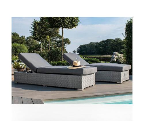 Lamamistoolide komplekt ASCOT hall, 2 lamamistooli 195x69xH40/90cm, abilaud 48x48xH37cm, alumiinium, plastikpunutis