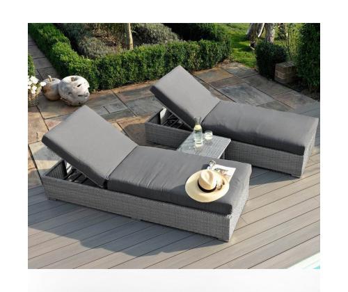 Lamamistoolide komplekt ASCOT hall, 2 lamamistooli 195x69xH40/90cm, abilaud 48x48xH37cm, alumiinium, plastikpunutis