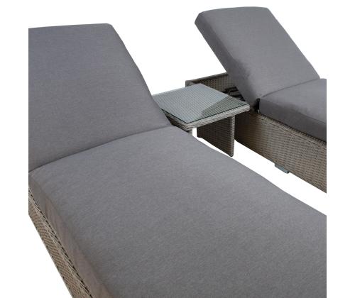 Lamamistoolide komplekt ASCOT hall, 2 lamamistooli 195x69xH40/90cm, abilaud 48x48xH37cm, alumiinium, plastikpunutis