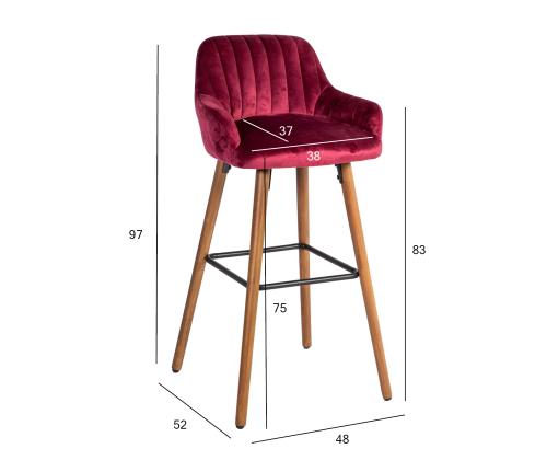 Baaritool ARIEL 48x52xH97cm, kattematerjal: kangas, värvus: veinipunane, pöögipuidust jalad