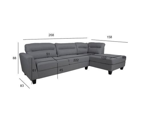 Nurgadiivan HELSINKI PN 268x83/158xH88cm, tumehall