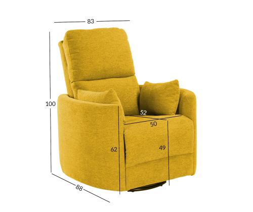 Tugitool STINA kiikuv ja pöörlev manuaalne recliner 83x88xH100cm, kollane