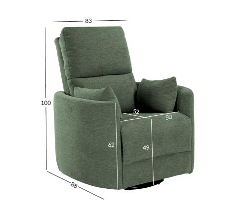Tugitool STINA kiikuv ja pöörlev manuaalne recliner 83x88xH100cm, roheline