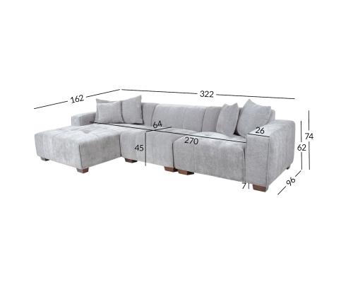 Nurgadiivan DAHLIA VN 322x162/96xH74cm, helehall