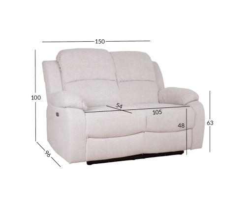 Diivan FELICIA 2-kohaline elektriline recliner 150x96xH100cm, loodusvalge