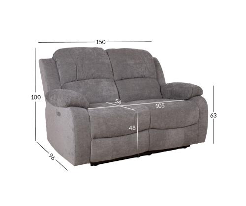 Diivan FELICIA 2-kohaline elektriline recliner 150x96xH100cm, hall