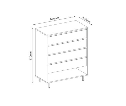 Kummut HERTA 80x40xH97cm, valge/hele puit