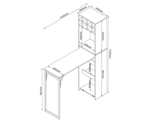 Baaririiul lauaga HANNES122(30)x44xH170cm, rustik melamiin