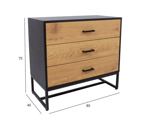 Kummut AMSTERDAM 80x40xH75cm, tamm/must