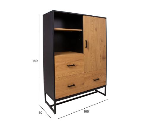 Kummut AMSTERDAM 100x40xH140cm, tamm/must