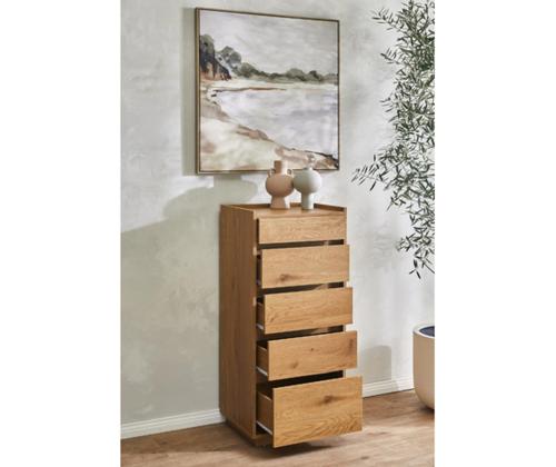 Kummut SACHA 50x40xH109cm, tammedekooriga melamiin