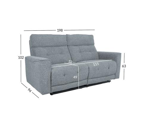 Diivan BOSCO 2,5-kohaline elektriline recliner 198x94xH102cm, sinakashall