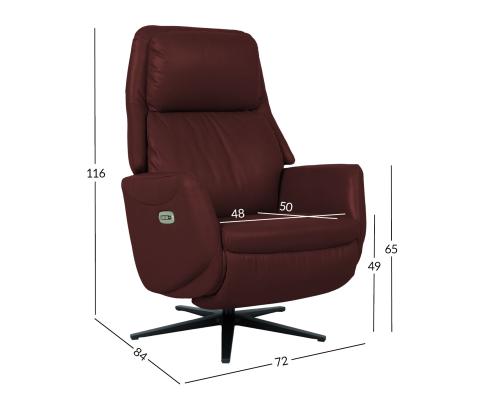 Tugitool DAMIANO elektriline recliner 72x84xH116cm, tumepunane nahk