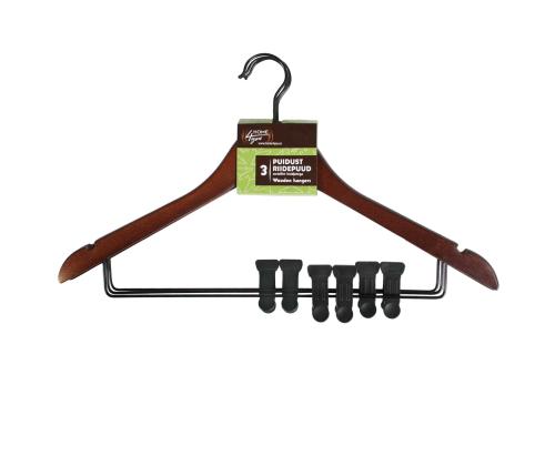 Riidepuud 3tk/komplektis, klambritega, tumepruun