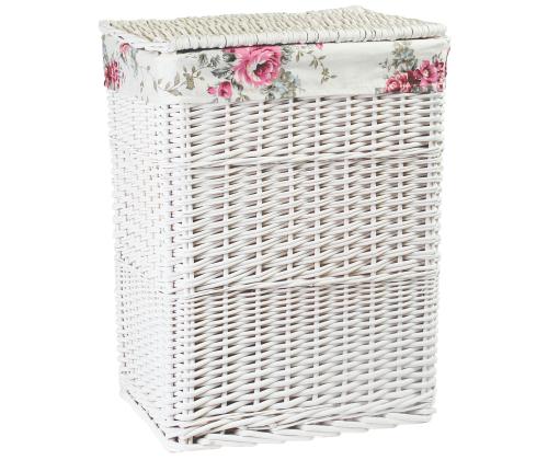 Pesukorv MAX-2, 38x27xH52cm, valge punutis, lilleline kangas