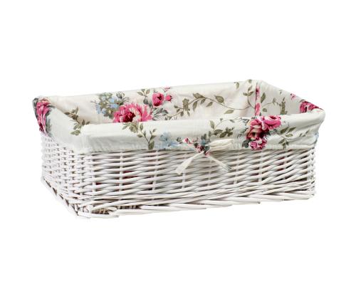 Korv MAX-3, 48x34xH16cm, valge punutis, lilleline kangas