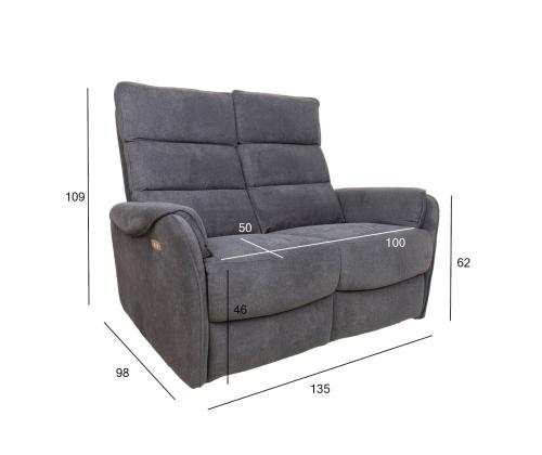 Diivan BOWERS 2-kohaline elektriline recliner 135x98xH109cm, sinakashall
