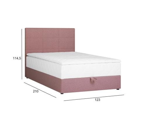 Kontinentaalvoodi LEVI 120x200cm, madratsiga, roosa, 123x210xH114,5cm