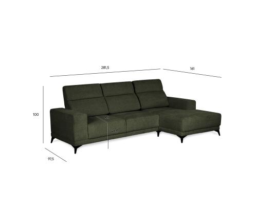 Nurgadiivan DARLA PN 281,5x97,5/161xH104cm, tumeroheline