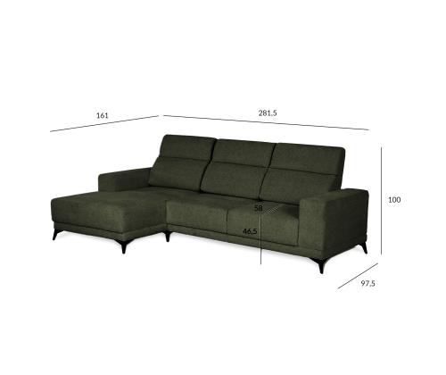 Nurgadiivan DARLA VN 281,5x161/97,5xH104cm, tumeroheline