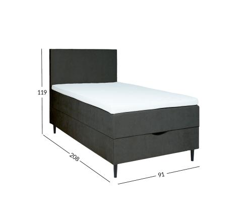 Kontinentaalvoodi LAARA 90x200cm, tumehall, 91x208xH119cm