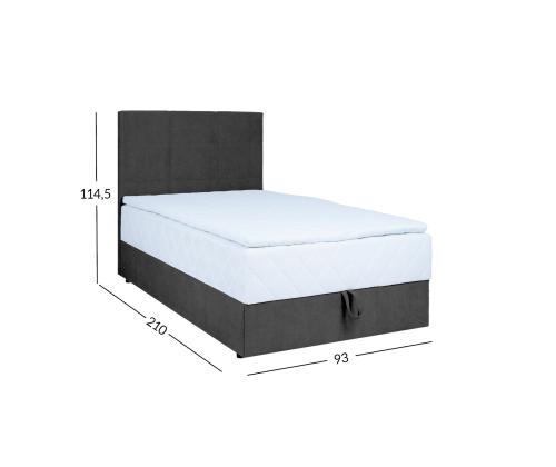 Kontinentaalvoodi LEVI 90x200cm, madratsiga, tumehall, 93x210xH114,5cm