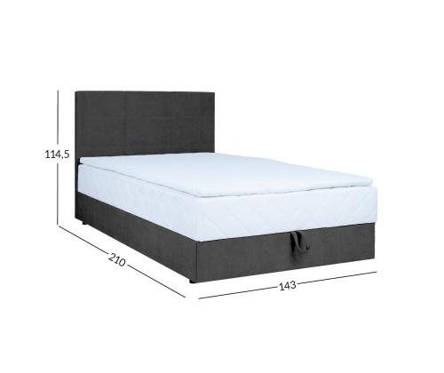 Kontinentaalvoodi LEVI 140x200cm, madratsiga, tumehall, 143x210xH114,5cm